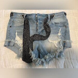 Altar'd State Denim Shorts with Black and White Belt